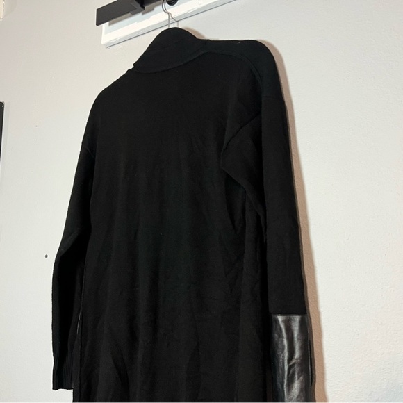 Worth Black Open Front Wool Knit Cardigan Sweater Size Small Leather Detail Long - Picture 9 of 10